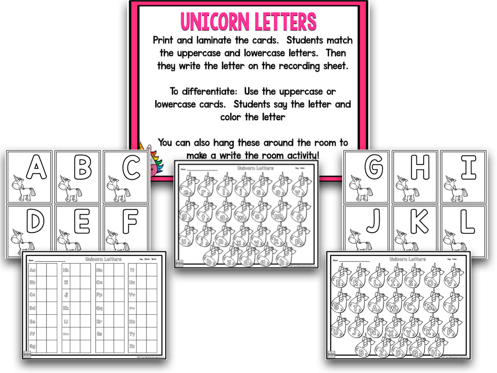 Unicorn Blackline Math and Literacy Centers for the Whole Year!