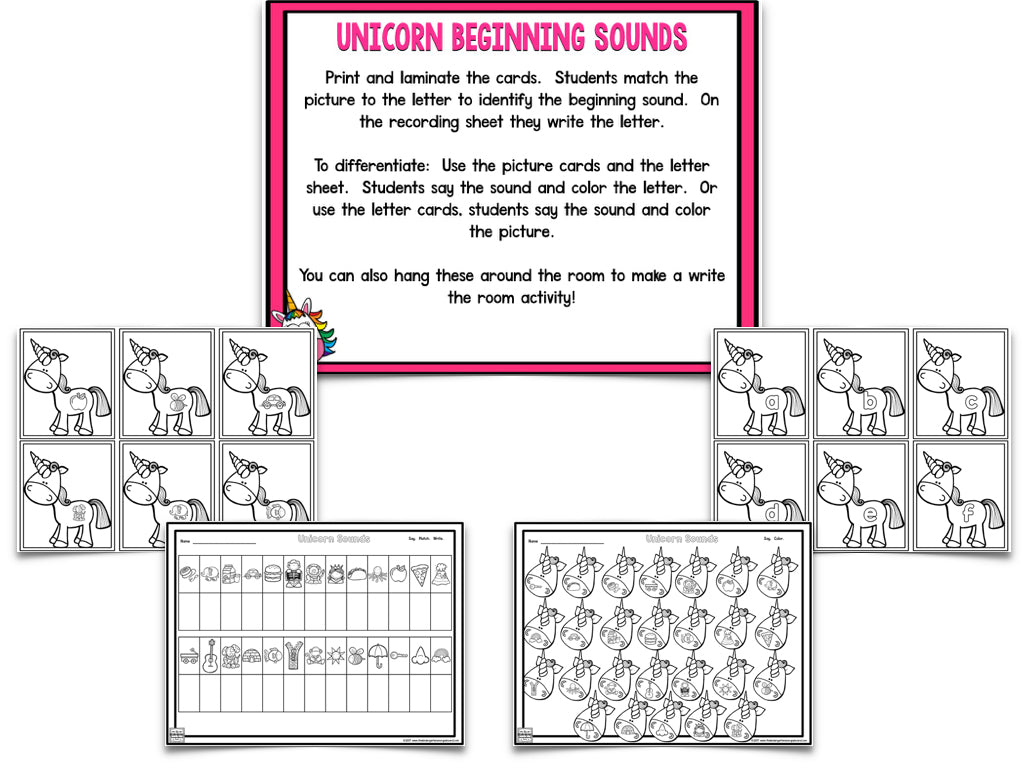Unicorn Blackline Math and Literacy Centers for the Whole Year!