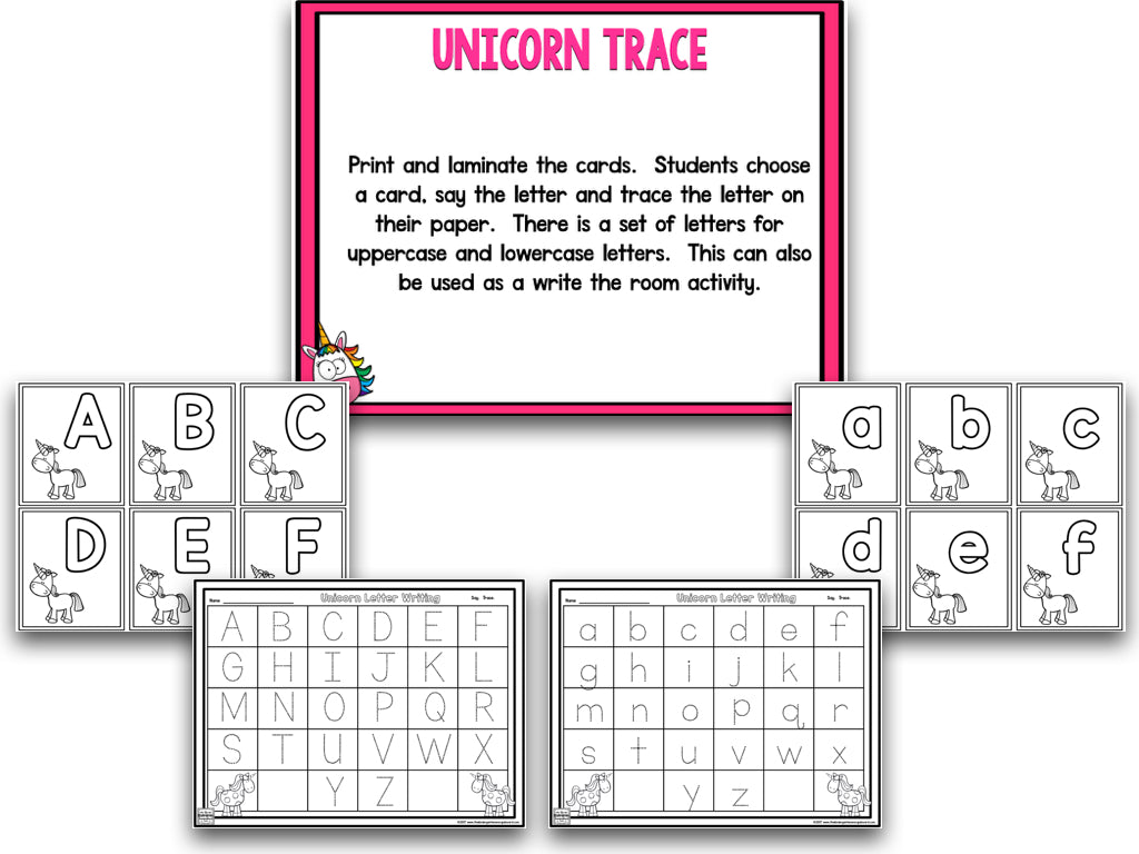 Unicorn Blackline Math and Literacy Centers for the Whole Year!