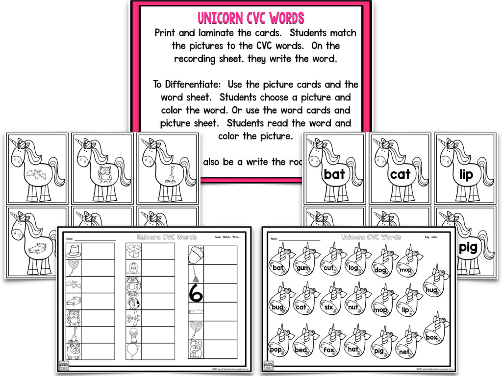Unicorn Blackline Math and Literacy Centers for the Whole Year!