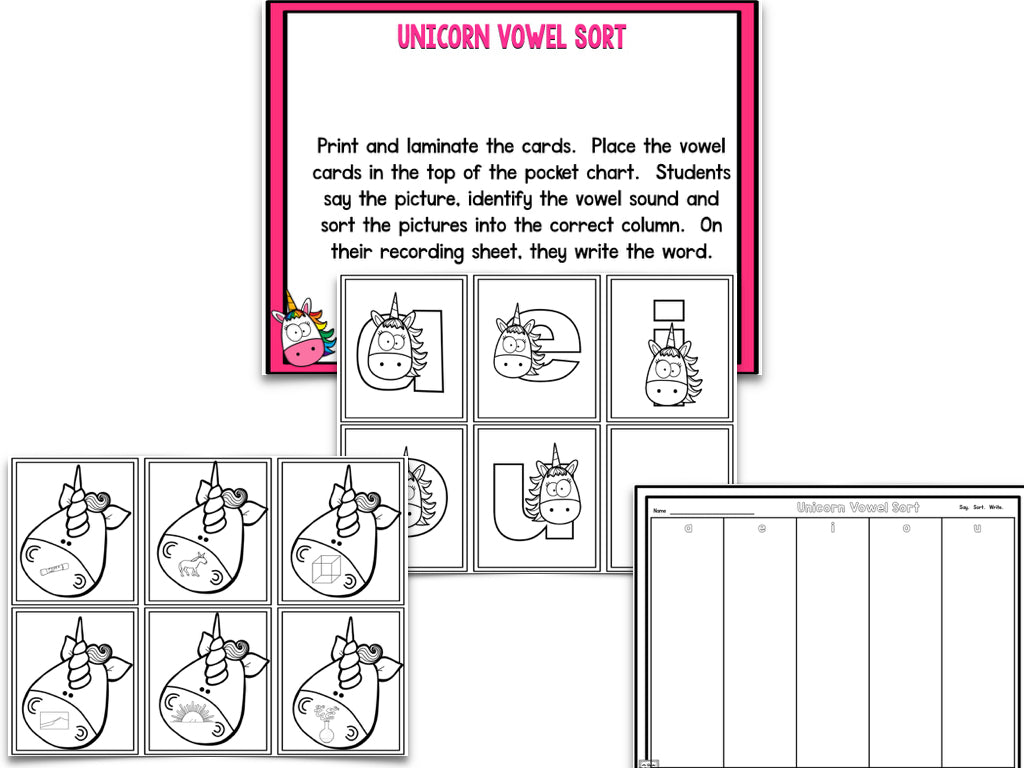 Unicorn Blackline Math and Literacy Centers for the Whole Year!