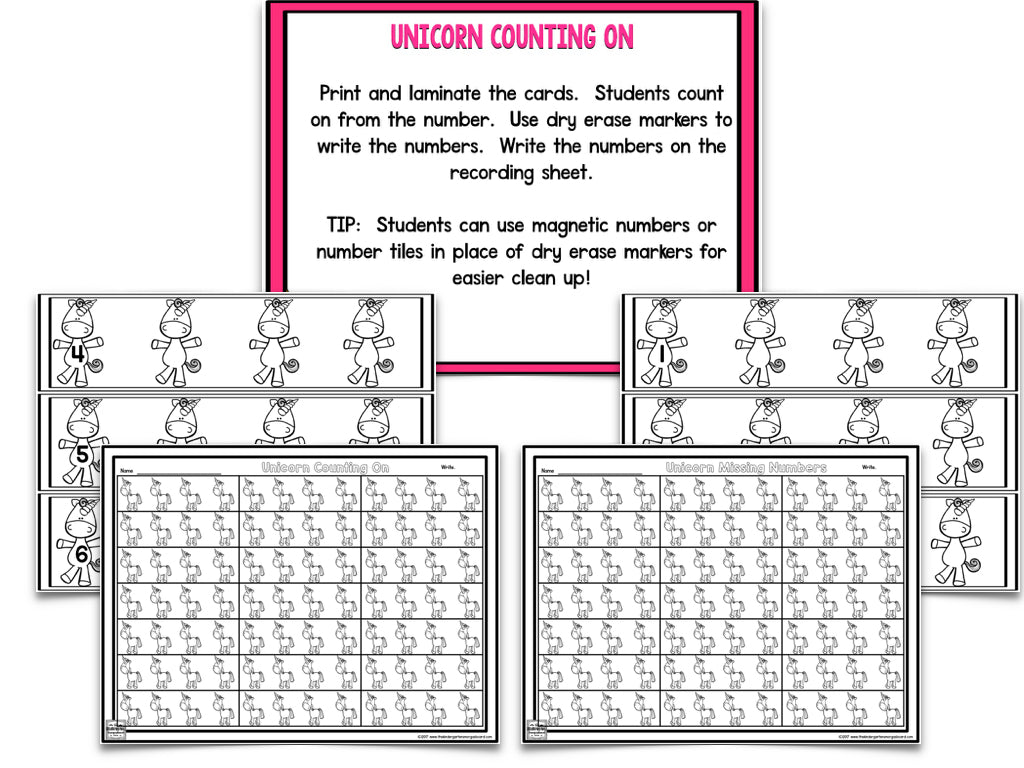 Unicorn Blackline Math and Literacy Centers for the Whole Year!