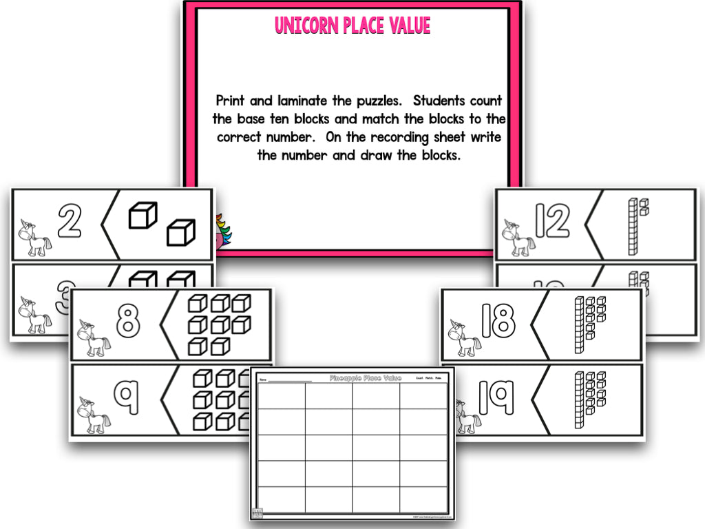 Unicorn Blackline Math and Literacy Centers for the Whole Year!