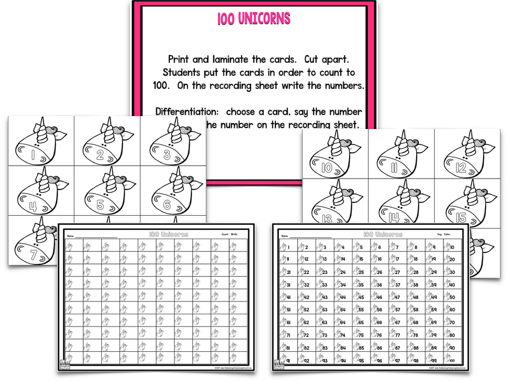 Unicorn Blackline Math and Literacy Centers for the Whole Year!