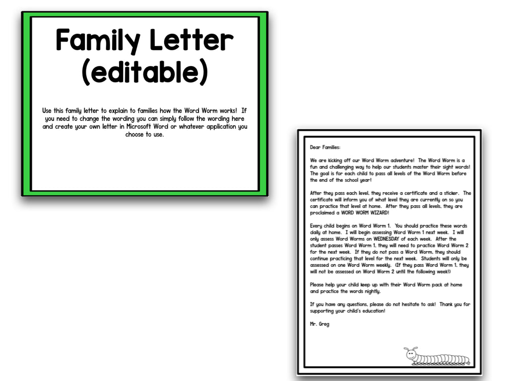 The Word Worm: An Editable Sight Word Recognition Creation