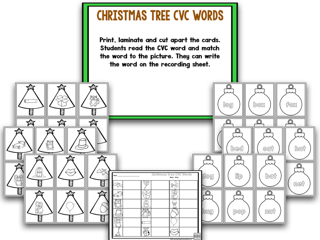 Christmas Tree Blackline Math and Literacy Centers