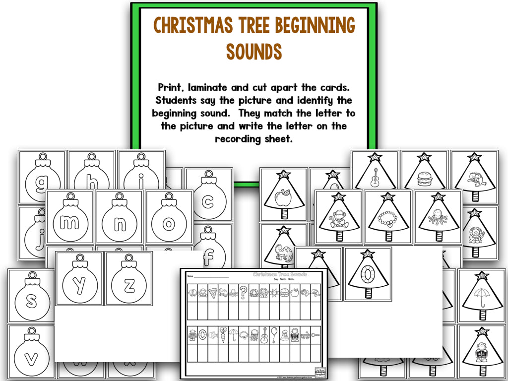 Christmas Tree Blackline Math and Literacy Centers