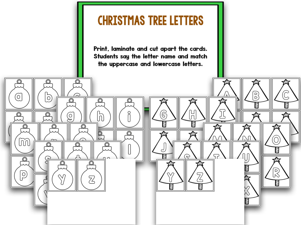 Christmas Tree Blackline Math and Literacy Centers