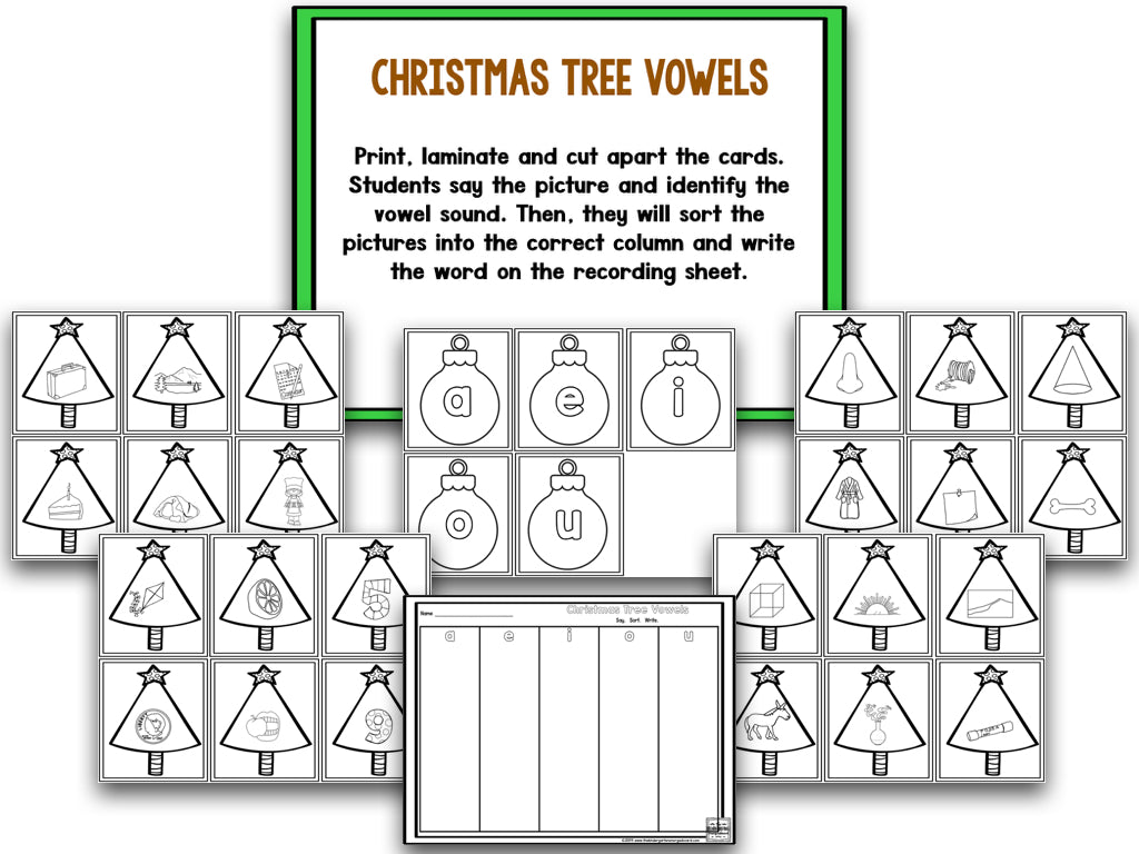 Christmas Tree Blackline Math and Literacy Centers