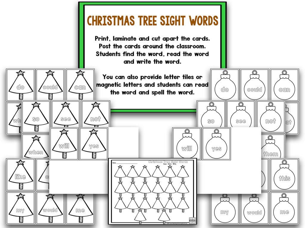 Christmas Tree Blackline Math and Literacy Centers