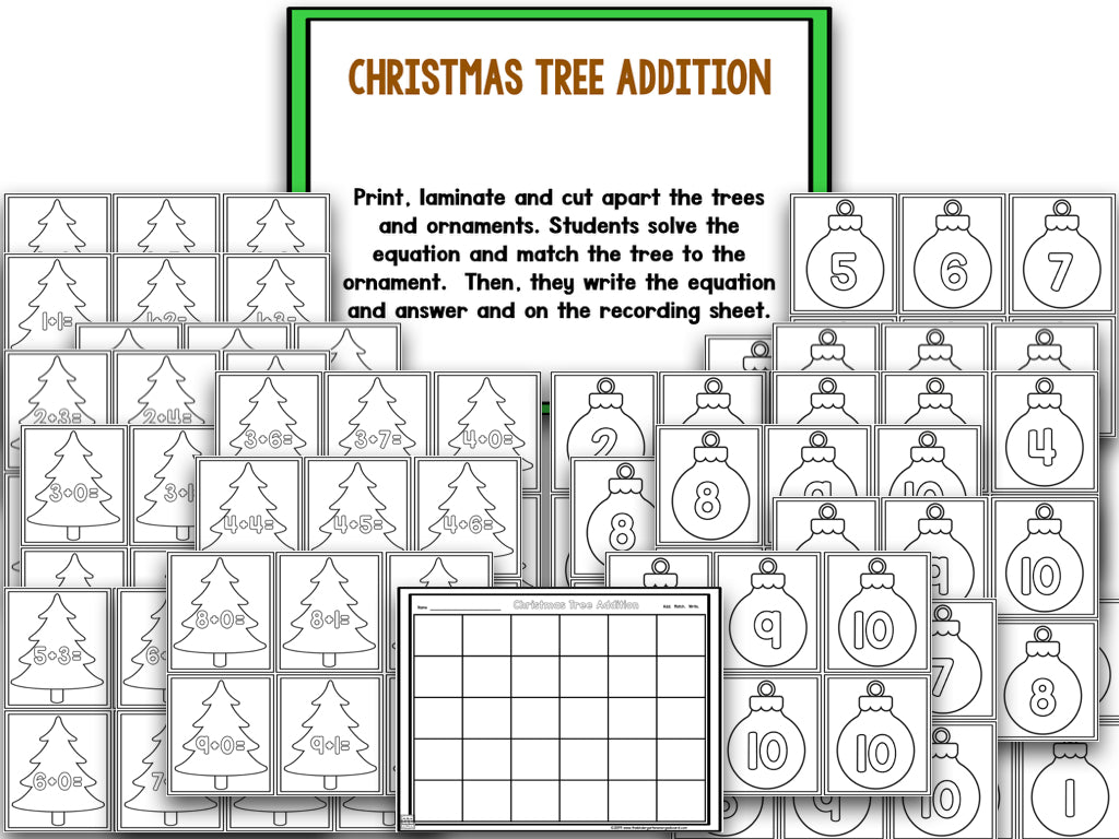 Christmas Tree Blackline Math and Literacy Centers