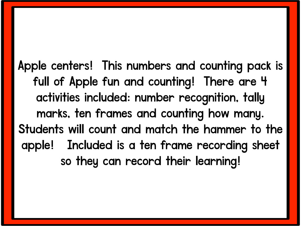 Apple Math Centers: APPLES Numbers And Counting