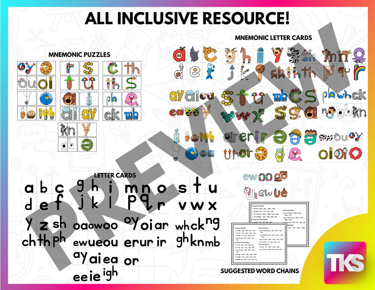 Phonics Activities & Worksheets-Embedded Mnemonics Sounds and Spellings-K–2