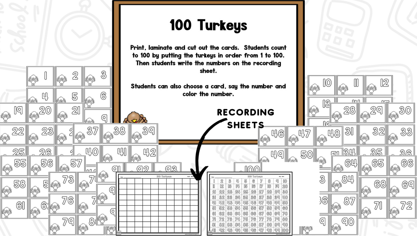 Turkeys: Blackline Thanksgiving Math and Literacy Centers