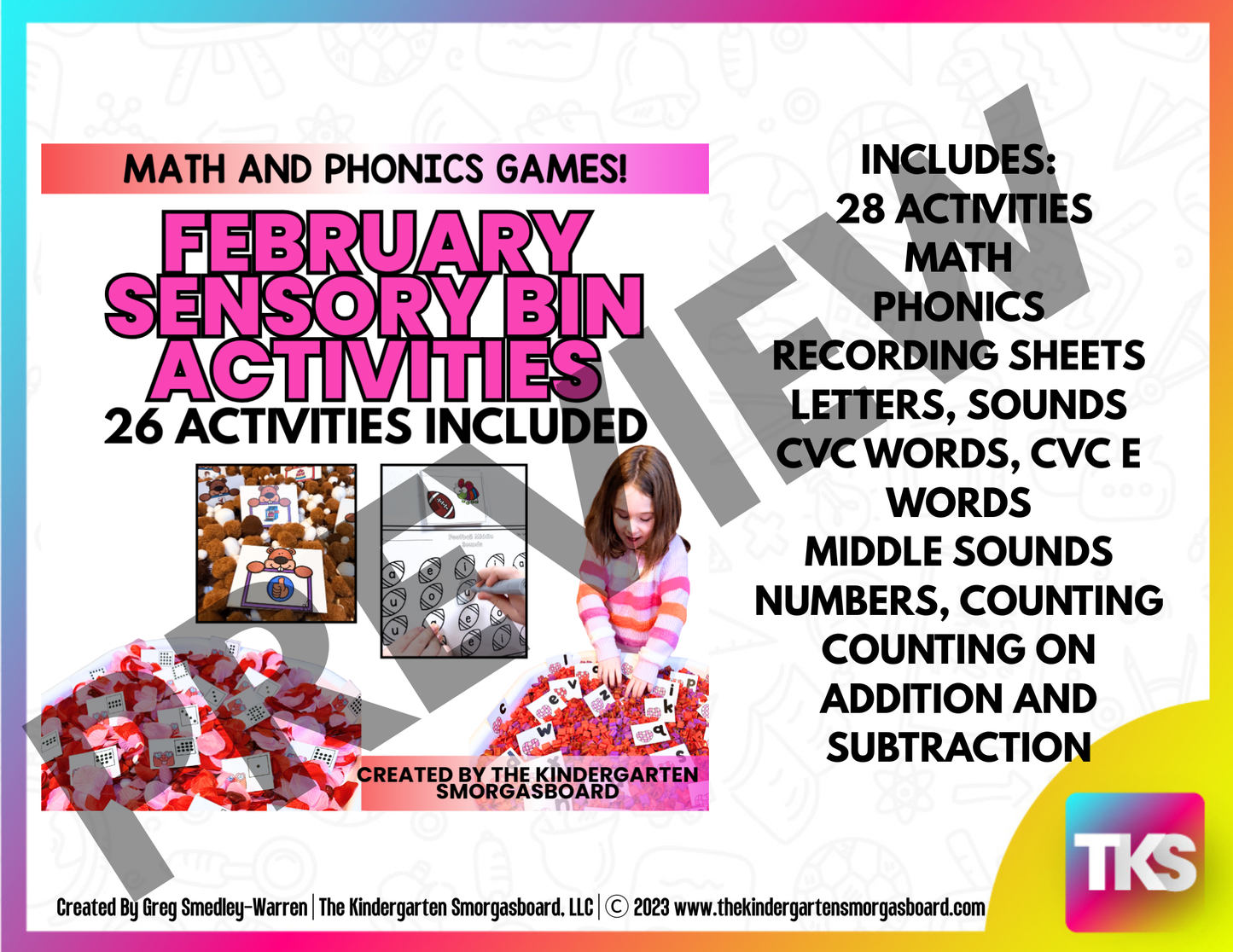 Kindergarten Sensory Bin Activities: February, Valentine's Day, Groundhog Day