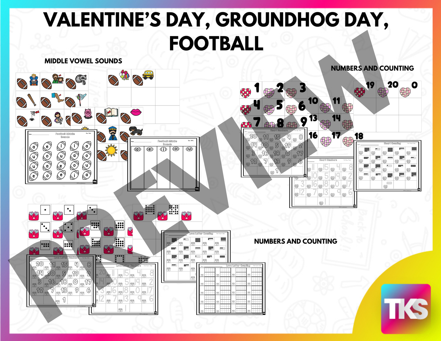 Kindergarten Sensory Bin Activities: February, Valentine's Day, Groundhog Day