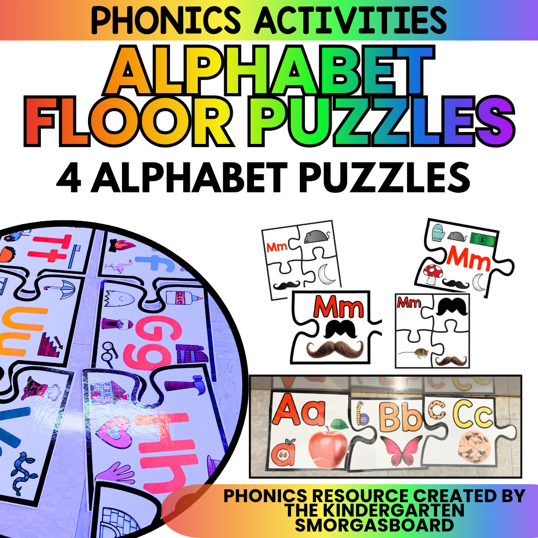 GIANT Letters, Beginning Sounds Floor Puzzles Kindergarten (4 Puzzles)