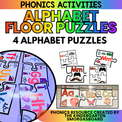 GIANT Letters, Beginning Sounds Floor Puzzles Kindergarten (4 Puzzles)