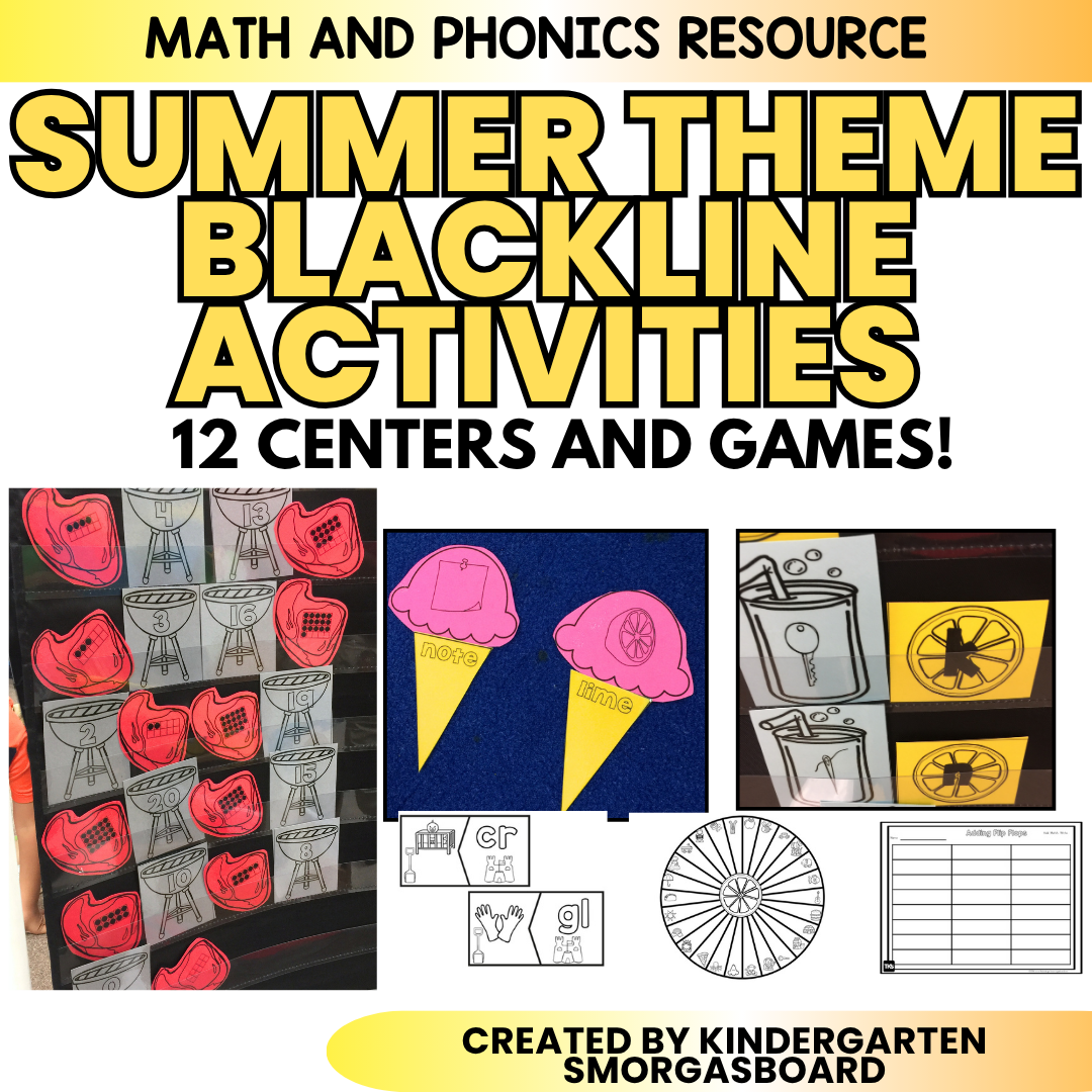 Summer Blackline Math and Literacy Centers