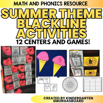 Summer Blackline Math and Literacy Centers