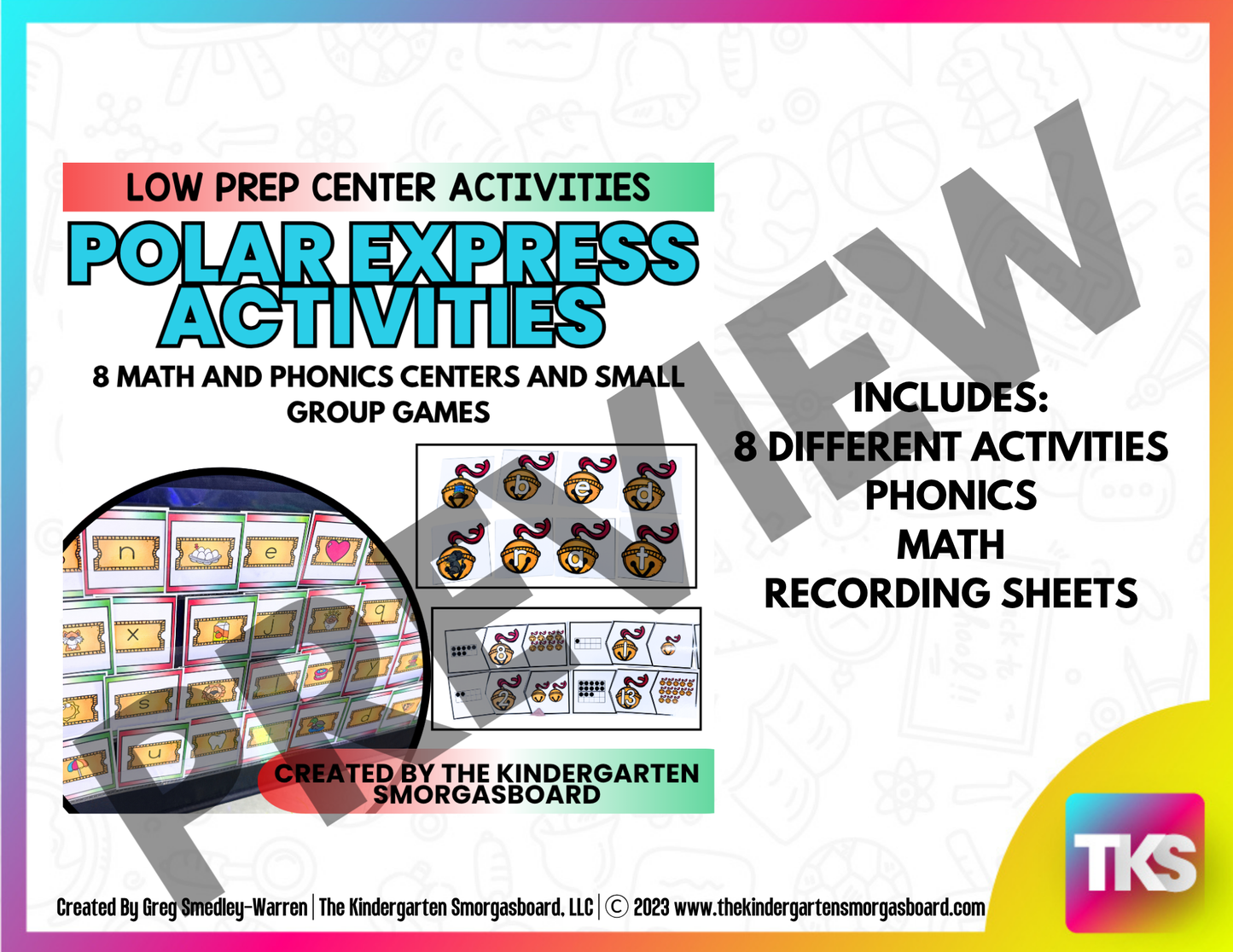 Polar Express Math, Literacy & Phonics Centers for Kindergarten