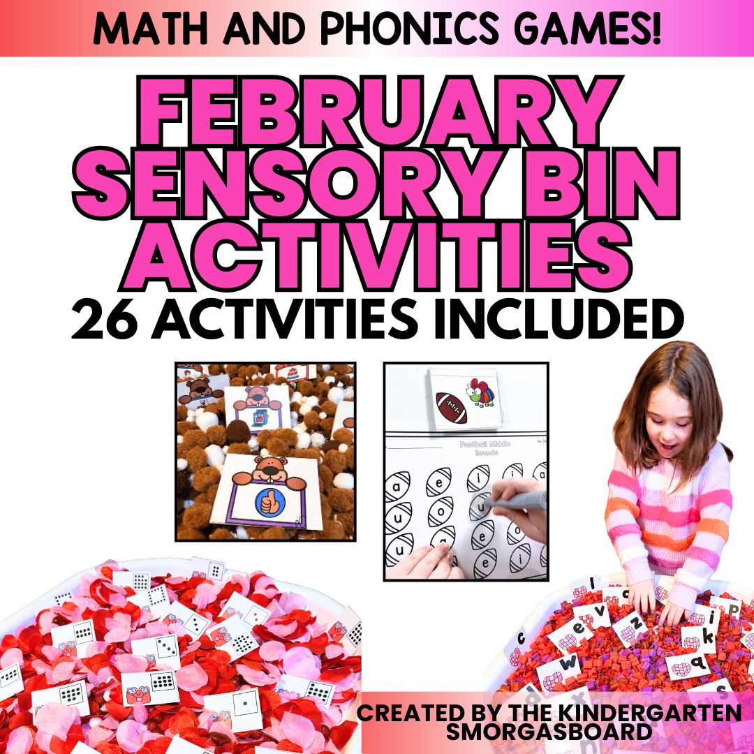 Kindergarten Sensory Bin Activities: February, Valentine's Day, Groundhog Day