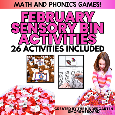 Kindergarten Sensory Bin Activities: February, Valentine's Day, Groundhog Day