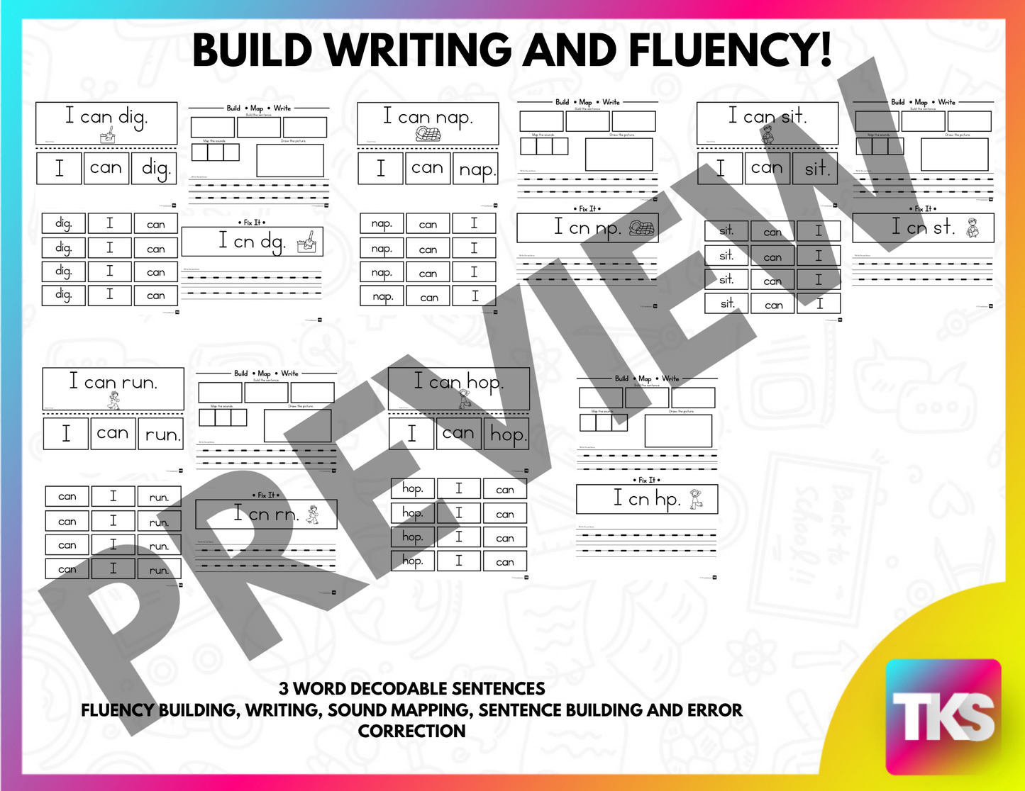 Building Sentences & Sentence Writing | CVC Phonics And Fluency Activities |