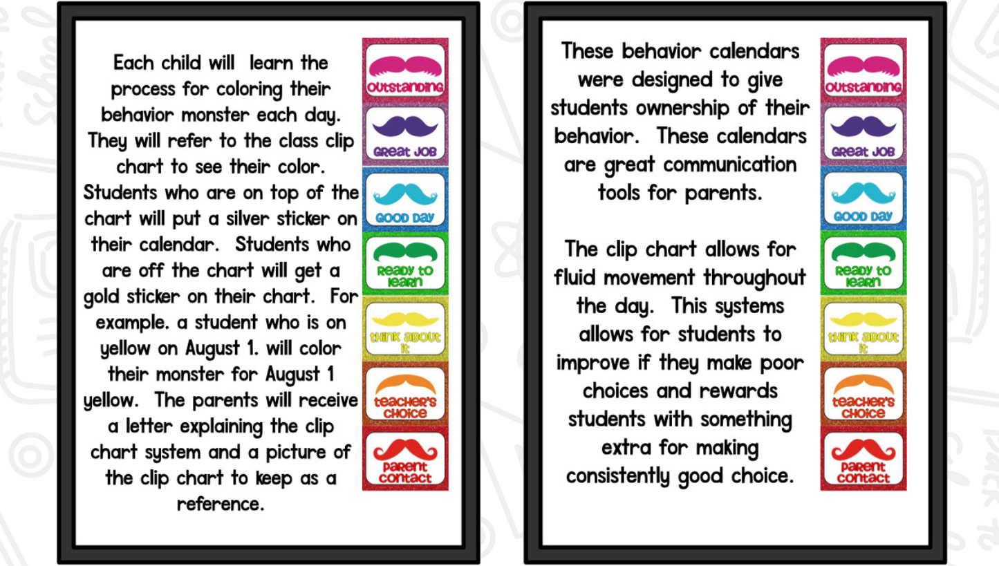 Behavior Calendar and Clip Chart: I Mustache You About Your Behavior