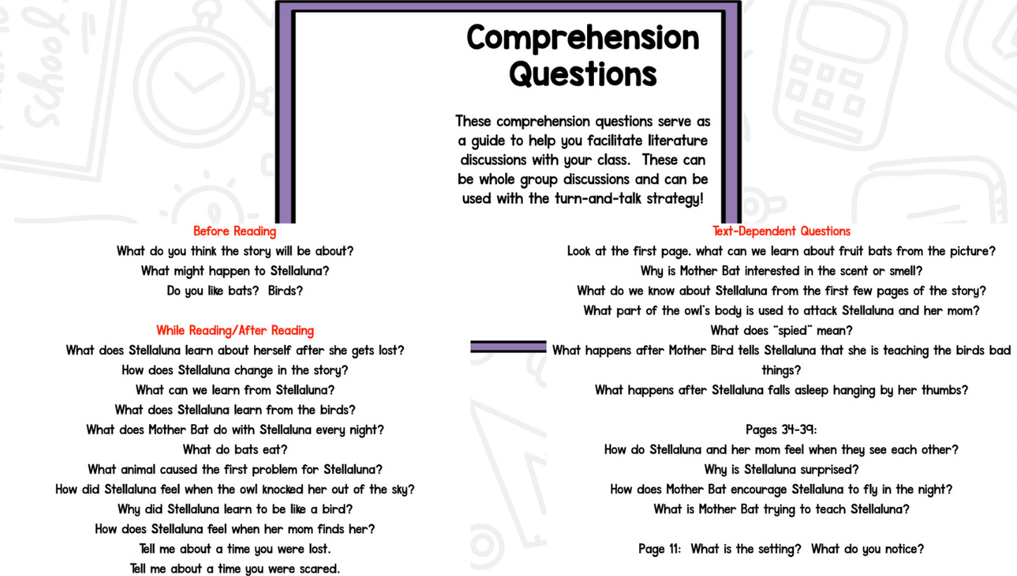 Stellaluna - Reading Comprehension Strategies & Activities