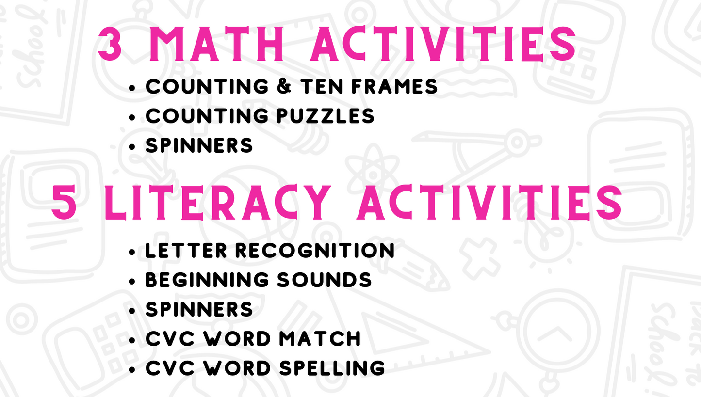 Disco Snowmen Math & Phonics Activities for Kindergarten