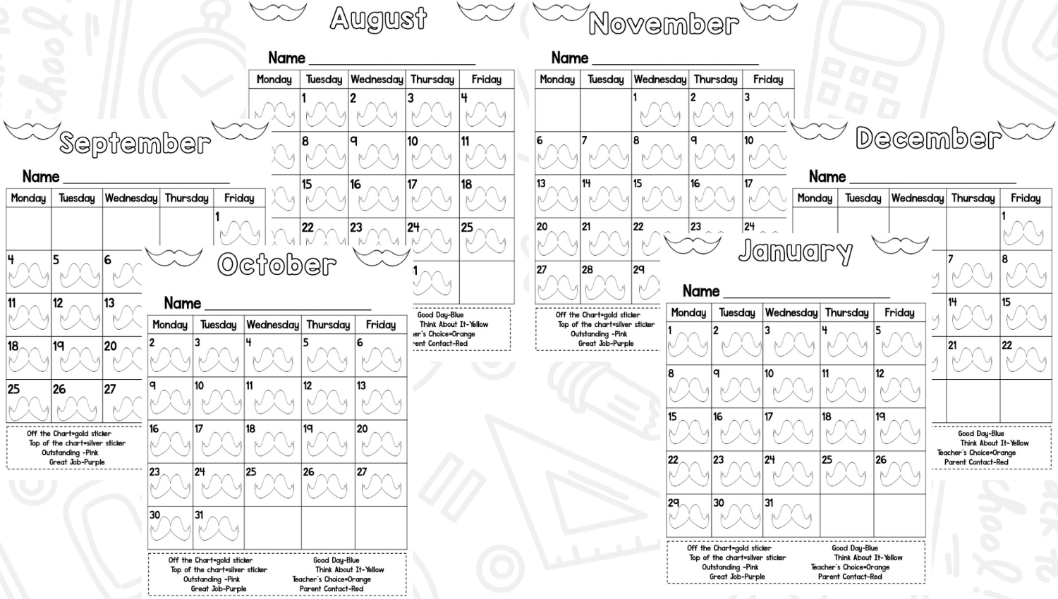 Behavior Calendar and Clip Chart: I Mustache You About Your Behavior – The Kindergarten Smorgasboard Online Store behavior-calendar-and-clip-chart-i-mustache-you-about-your-behavior-the-kindergarten-smorgasboard-online-store