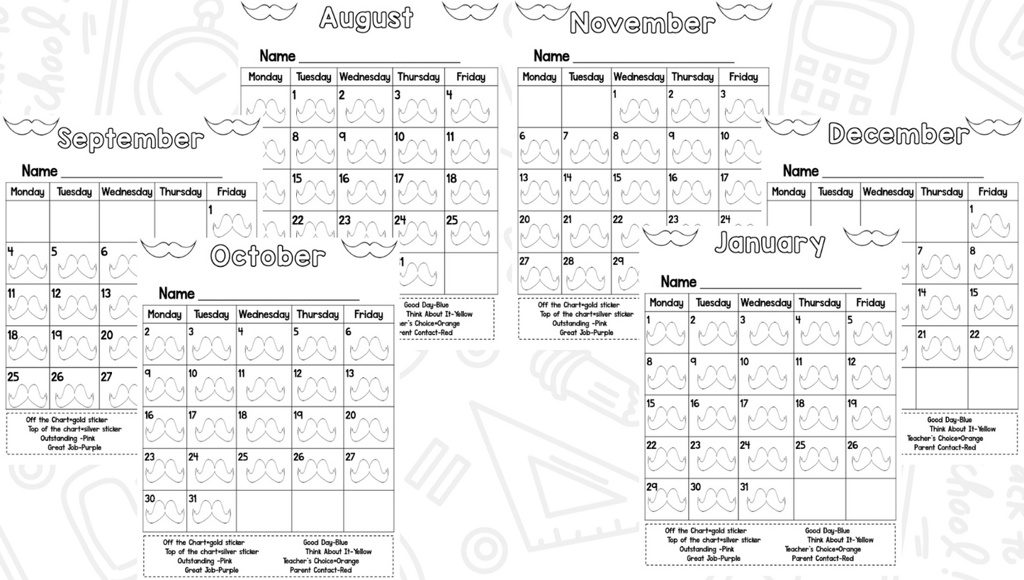 Behavior Calendar and Clip Chart: I Mustache You About Your Behavior