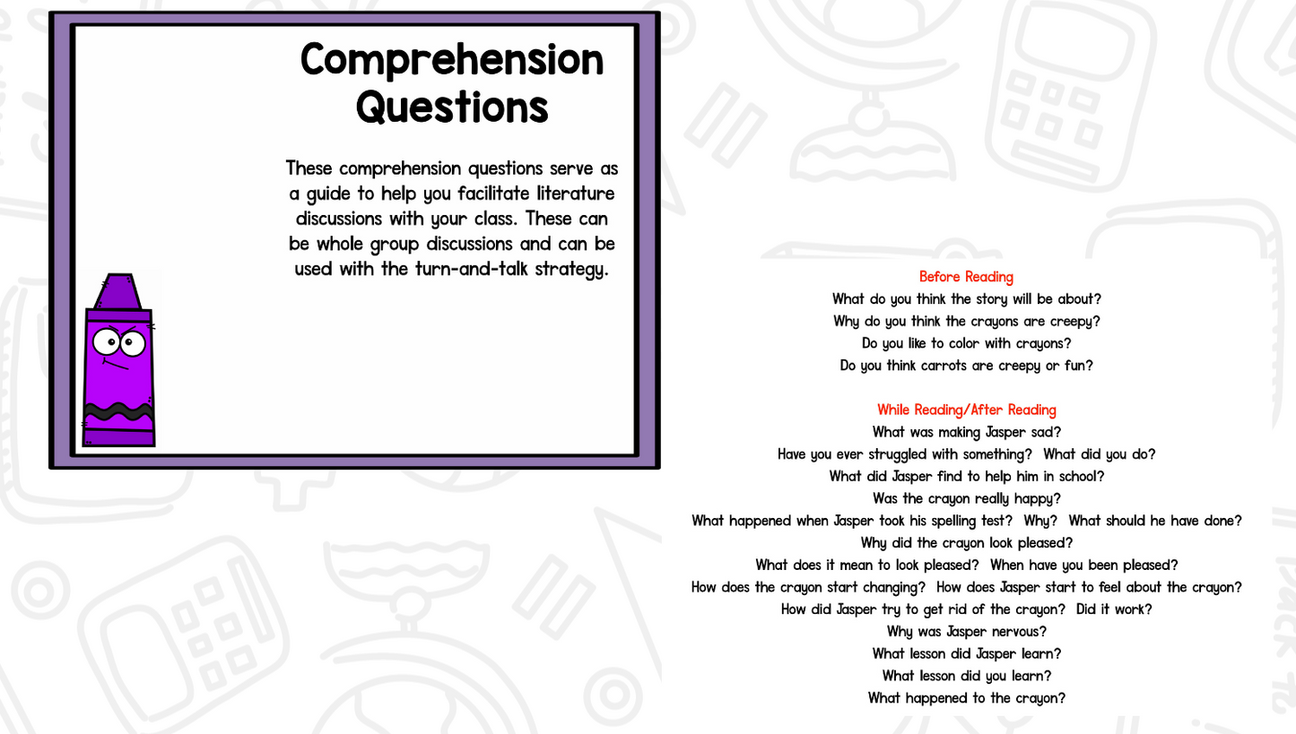 Creepy Crayon Read Aloud Activities | October Comprehension Lessons