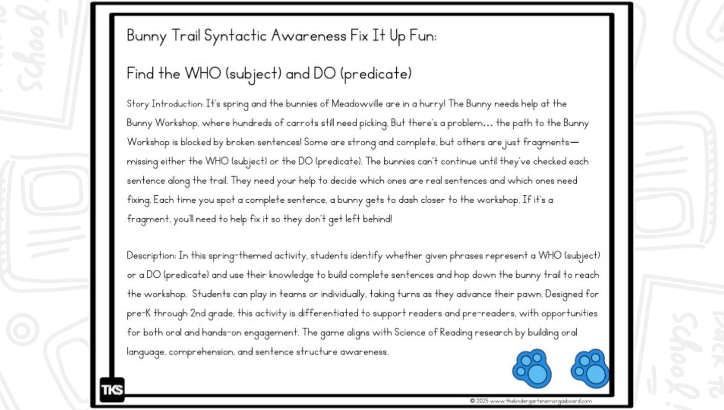 Fix It Up! Bunny Trail Subject & Predicates