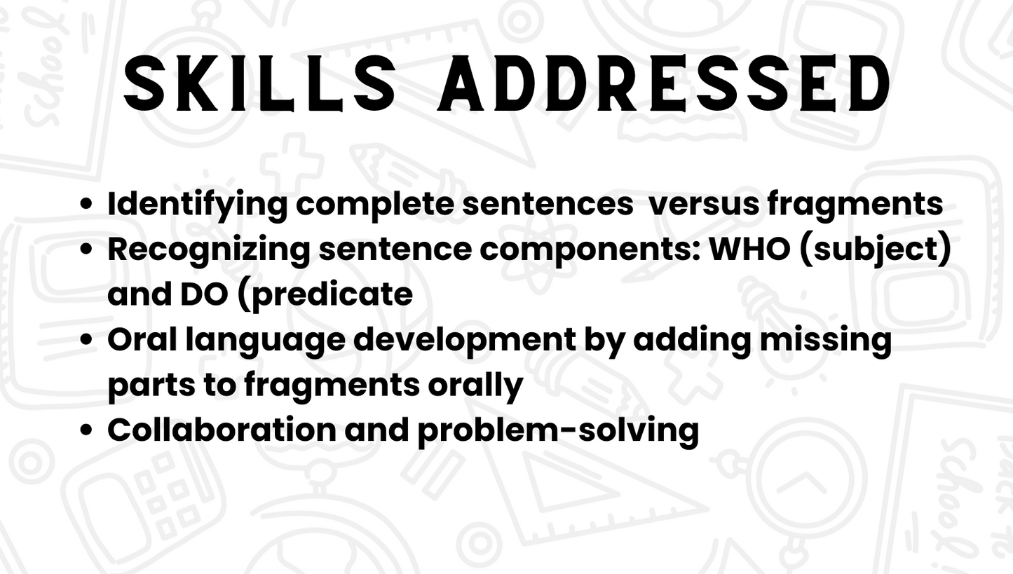 Fix It Up! Snowman Sentence Fragments Verses Complete Sentences and Components