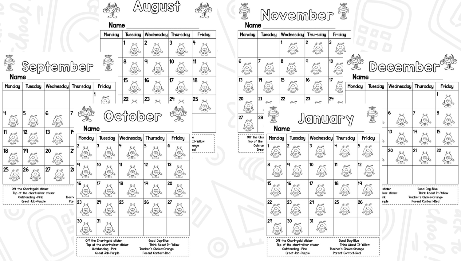 Behavior Calendar and Clip Chart (Monster Theme) – The Kindergarten Smorgasboard Online Store behavior-calendar-and-clip-chart-monster-theme-the-kindergarten-smorgasboard-online-store