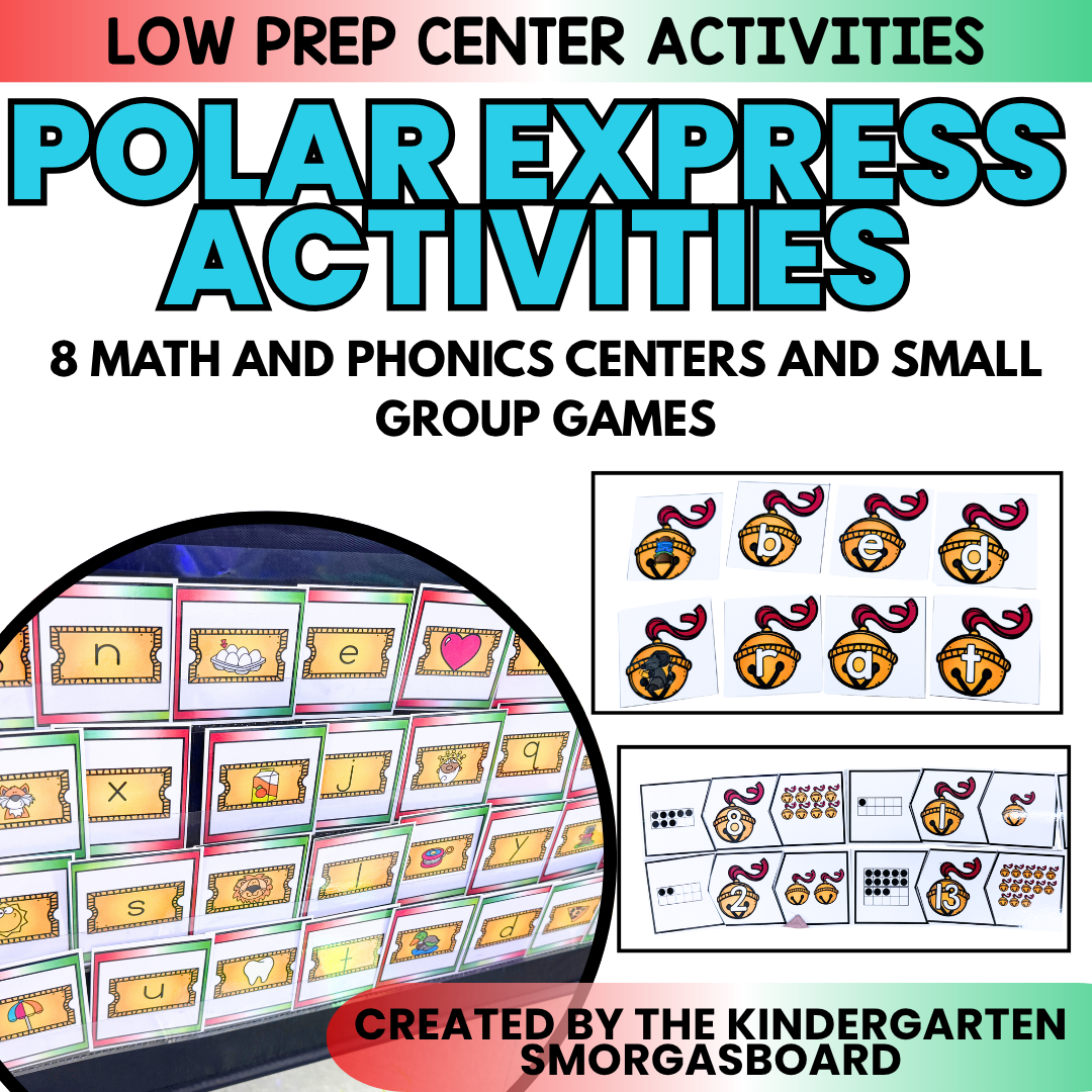 Polar Express Math, Literacy & Phonics Centers for Kindergarten