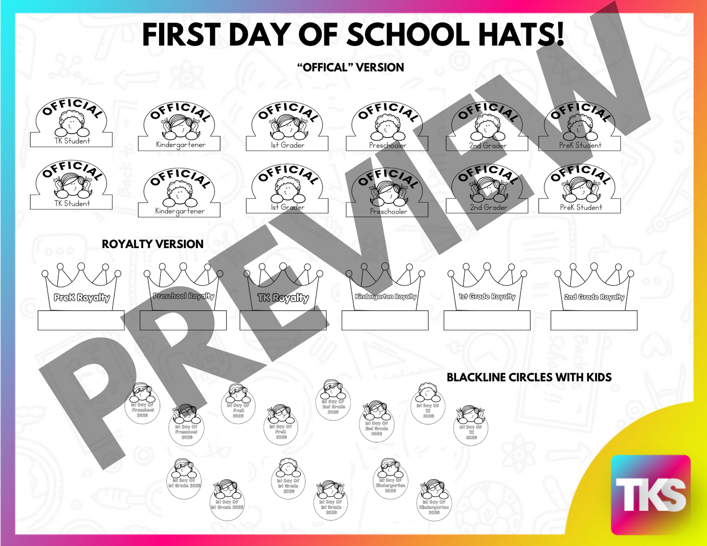 First Day of School Hats And First Day Crowns