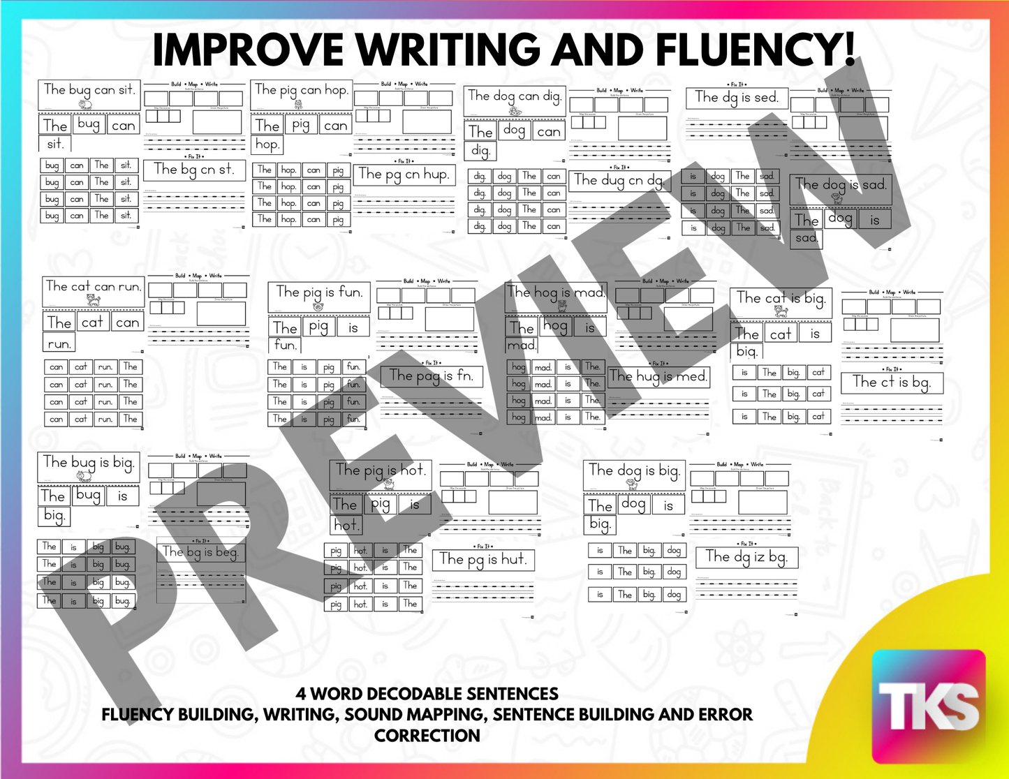 Building Sentences & Sentence Writing | CVC Phonics And Fluency Activities |