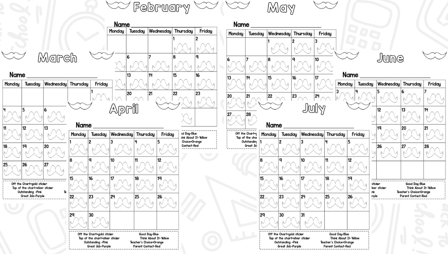 Behavior Calendar and Clip Chart: I Mustache You About Your Behavior