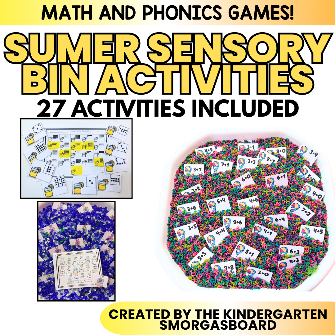 Sensory Bins Kindergarten Math & Phonics Centers | Summer Sensory Bin Fillers