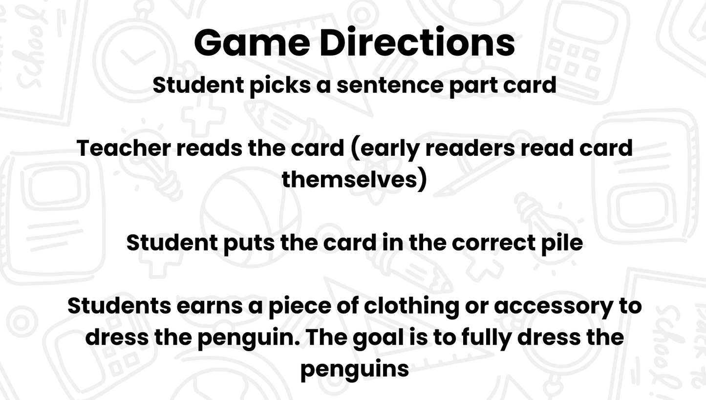 Fix It Up! Penguin Sentence Building Subject & Predicate