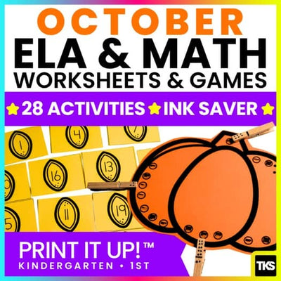 ELA & Math Low Prep Worksheets & Games Kindergarten - Print It Up! October