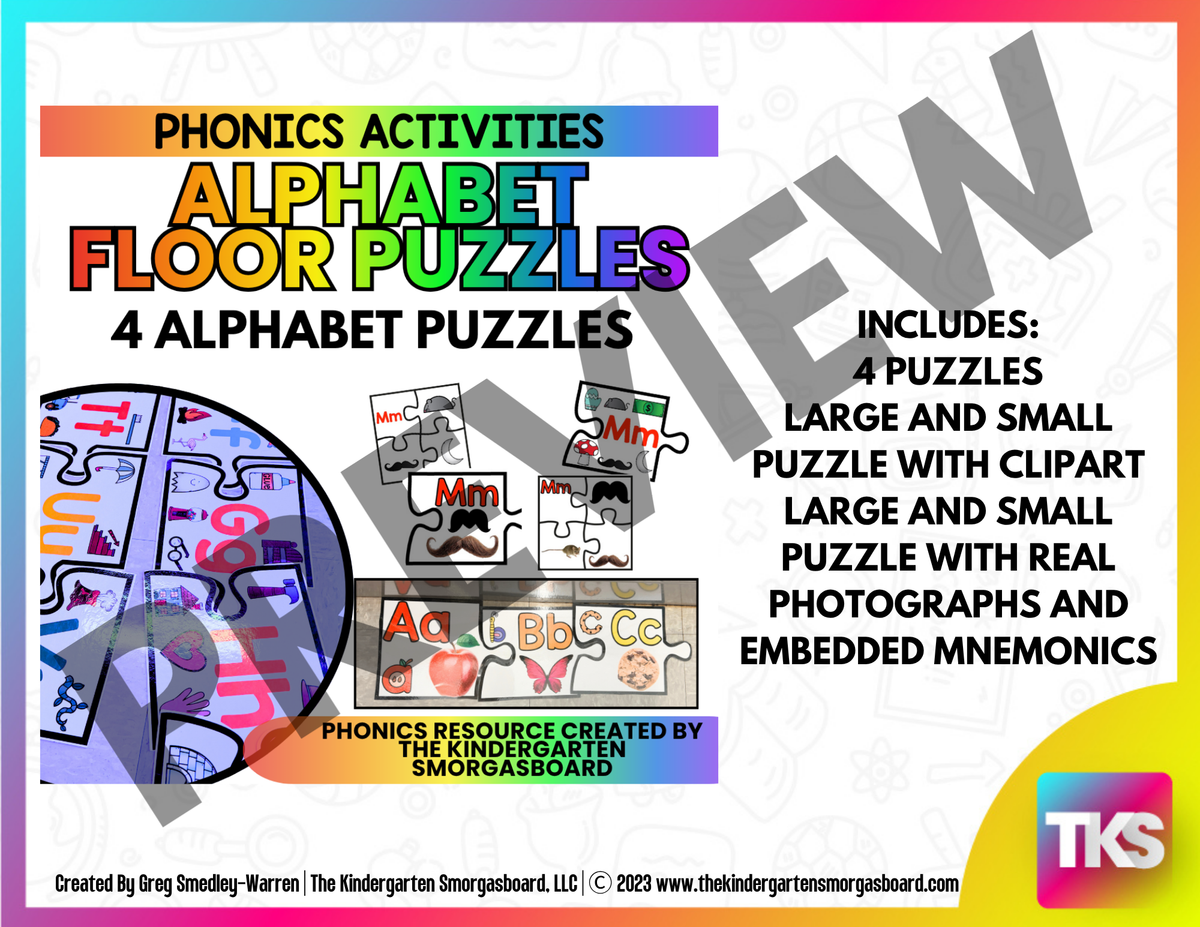 GIANT Letters, Beginning Sounds Floor Puzzles Kindergarten (4 Puzzles)