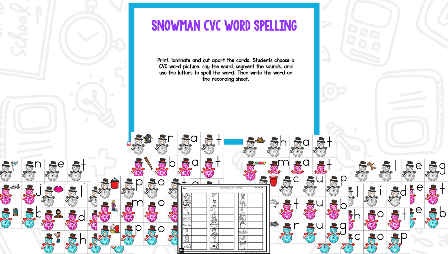 Disco Snowmen Math & Phonics Activities for Kindergarten