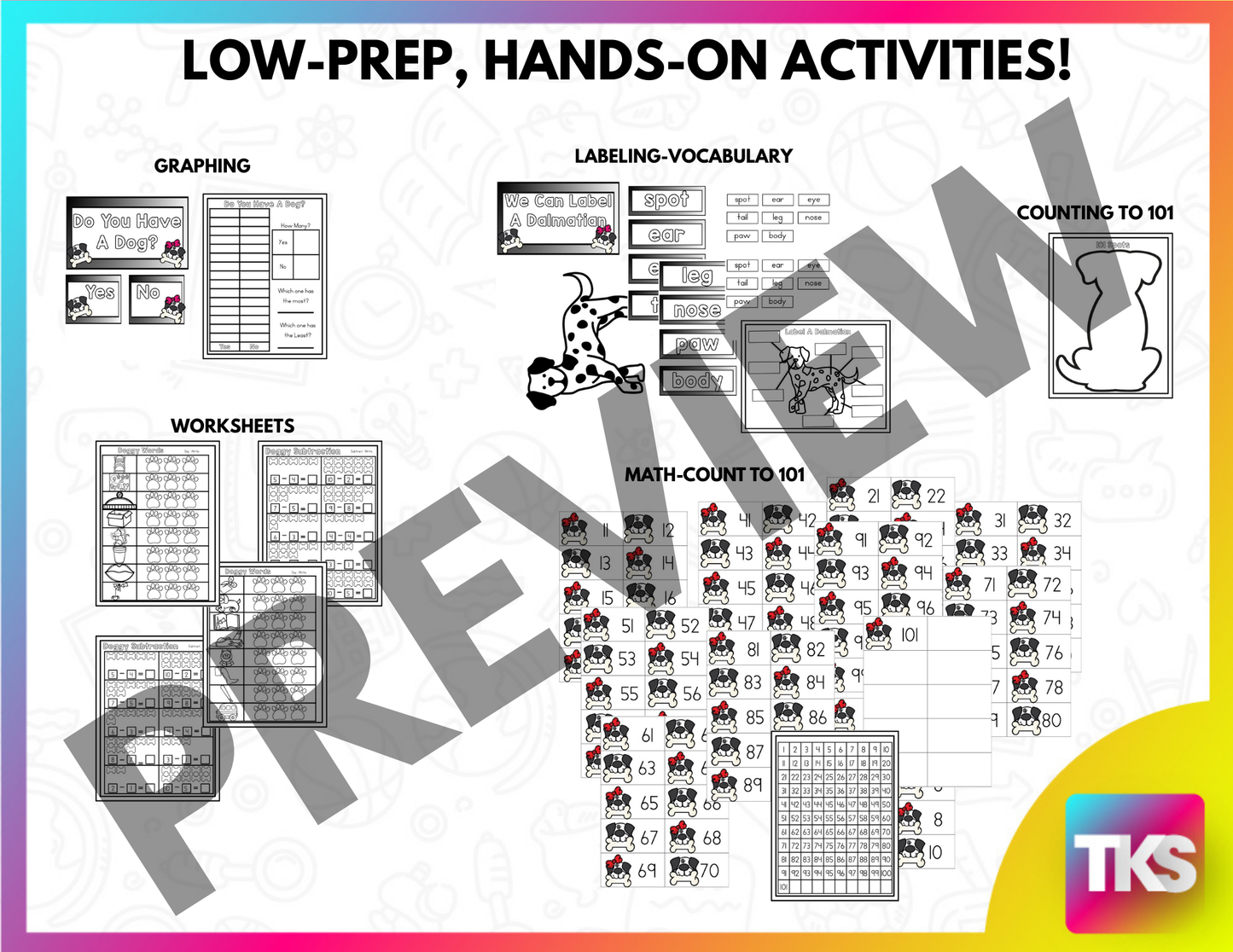 101st Day of School Writing, Counting, Phonics, Hat, STEM, & Decorations