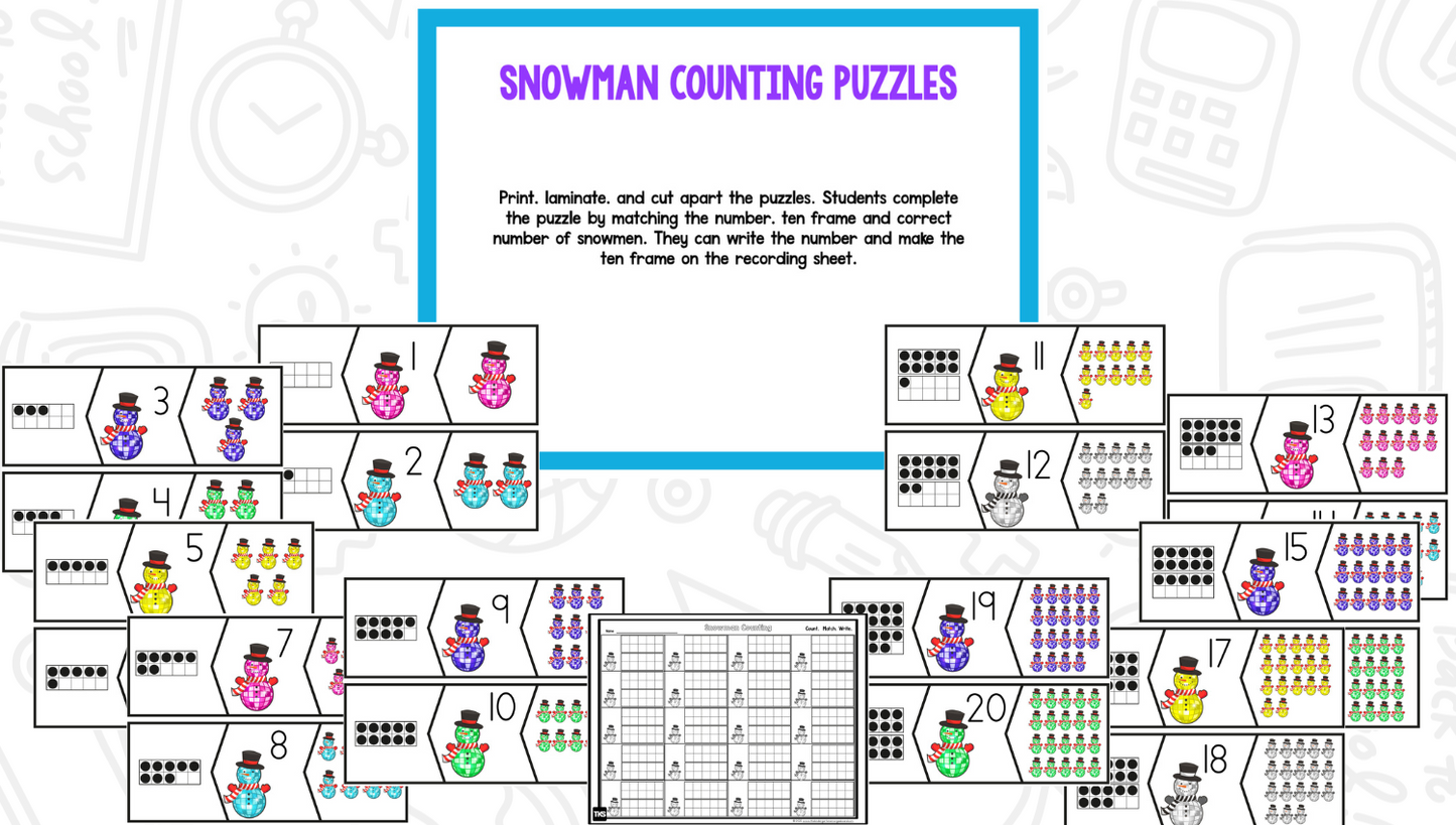 Disco Snowmen Math & Phonics Activities for Kindergarten