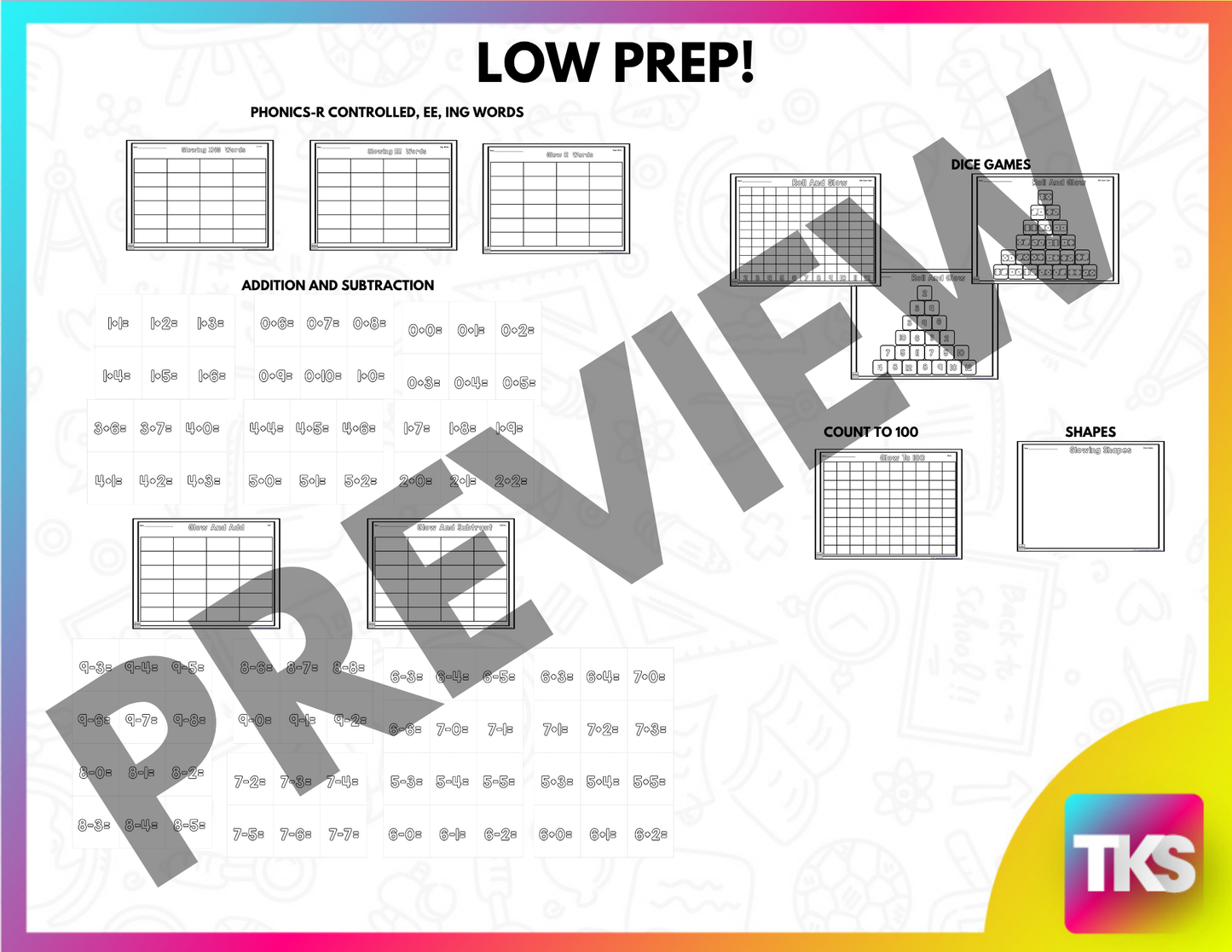 GLOW DAY! Low Prep Glow Day Activities For Math And Phonics