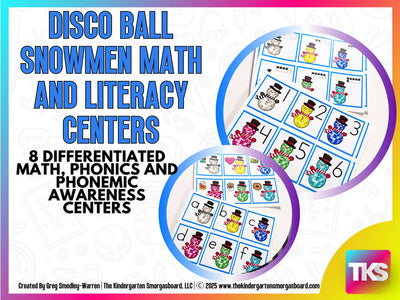 Disco Snowmen Math & Phonics Activities for Kindergarten